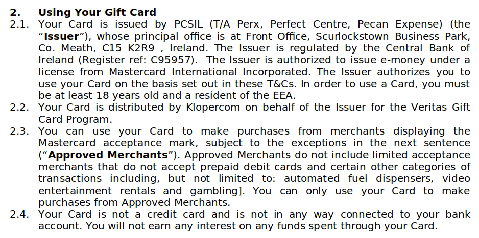 Conditions générales de la carte cadeau Veritas